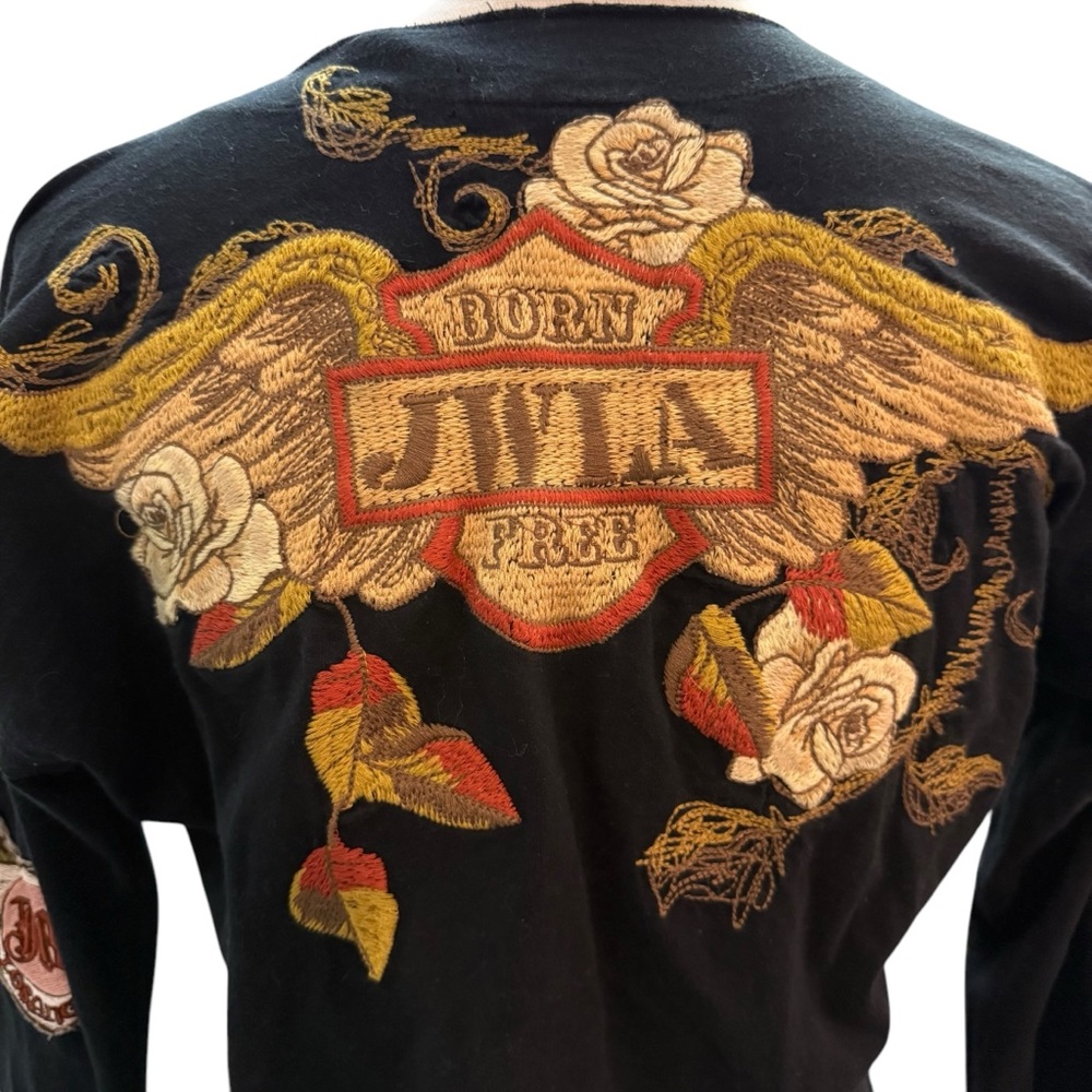 Johnny Was JWLA Born Free Embroidered Floral Wing Blouse Tunic Top split raw hem - Picture 2 of 8